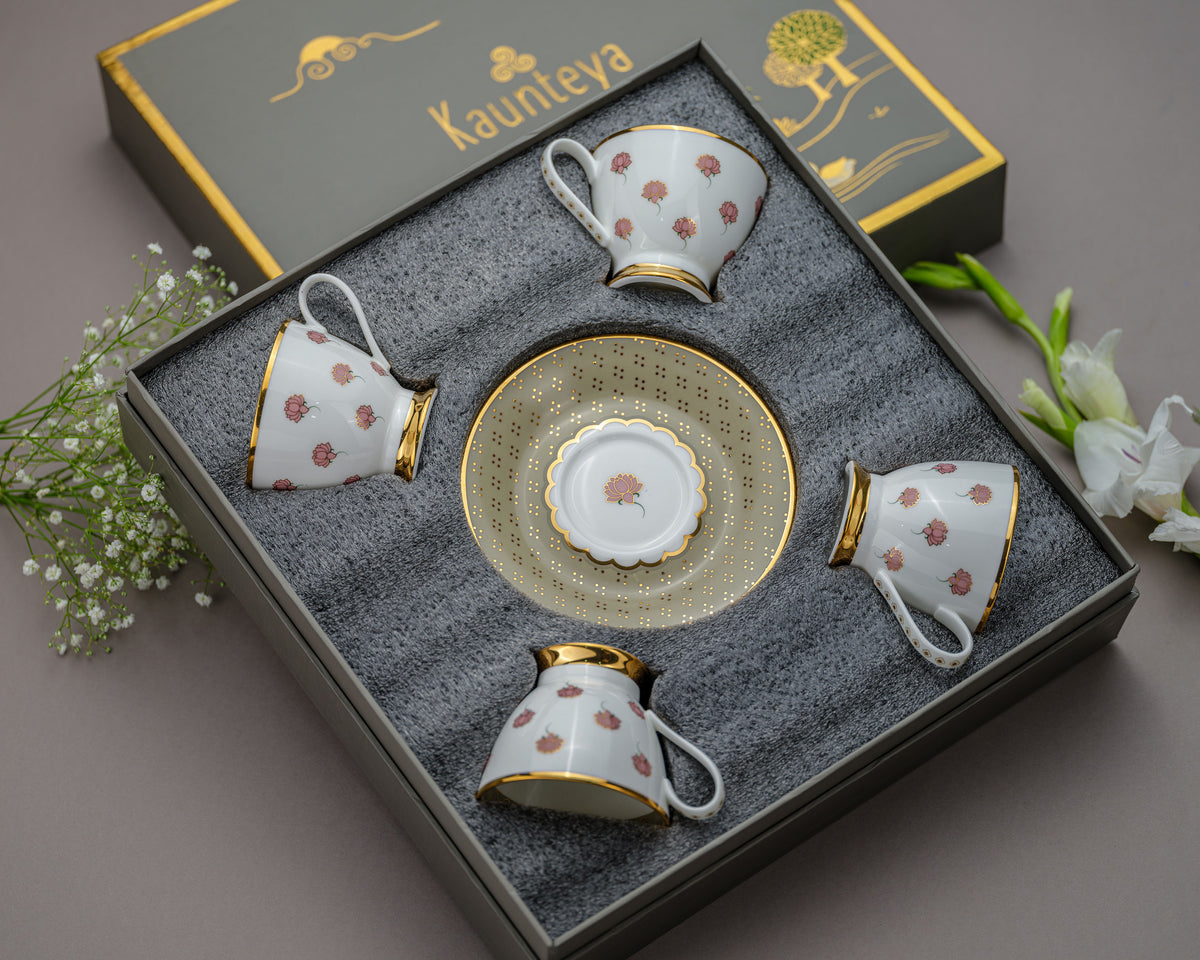 Gift Set Pichwai Set of 4 Tea Cup and Saucers Kaunteya