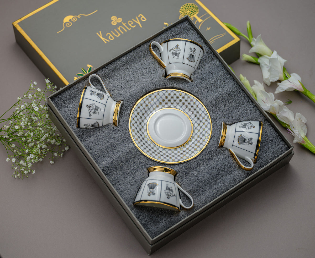 Gift Set Byah Set of 4 Tea Cup and Saucers Kaunteya