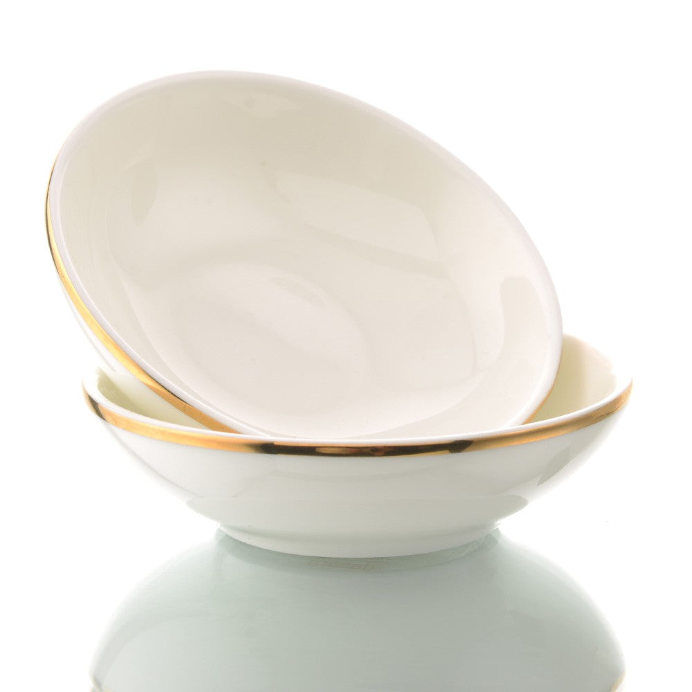 Kaunteya Dasara Premium Dessert Bowl- Lightweight, fine bone china, tableware, luxury dessert bowl, set of 6, 24K gold plated, beautiful white crockery.