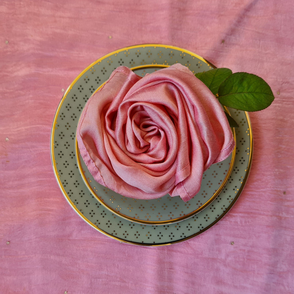  Kaunteya Pink Placemat and Napkin- Handloom, silk, thick, pink placemat and napkin, set of 2.